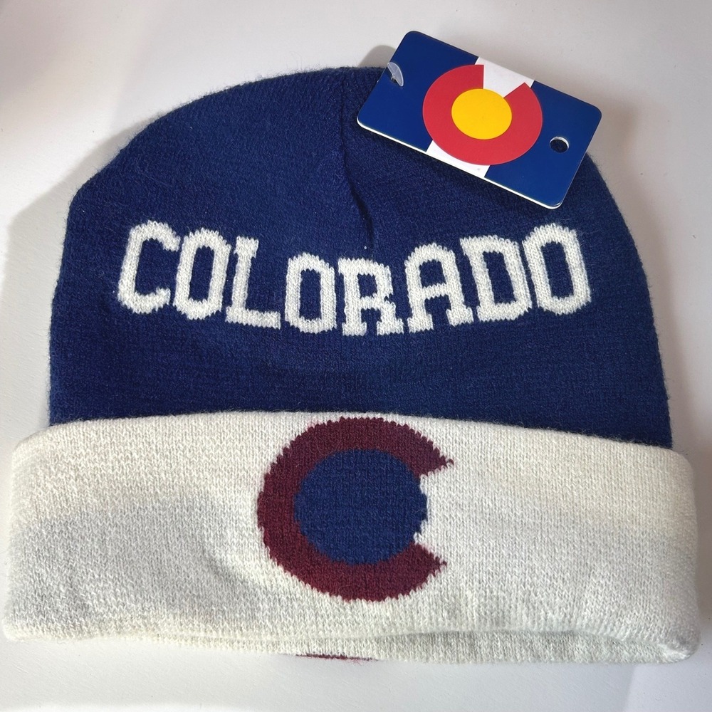 NWT‎ Colorado Flag Beanie Hat C Logo Winter Ski Snow Cap Knit Unisex One Size